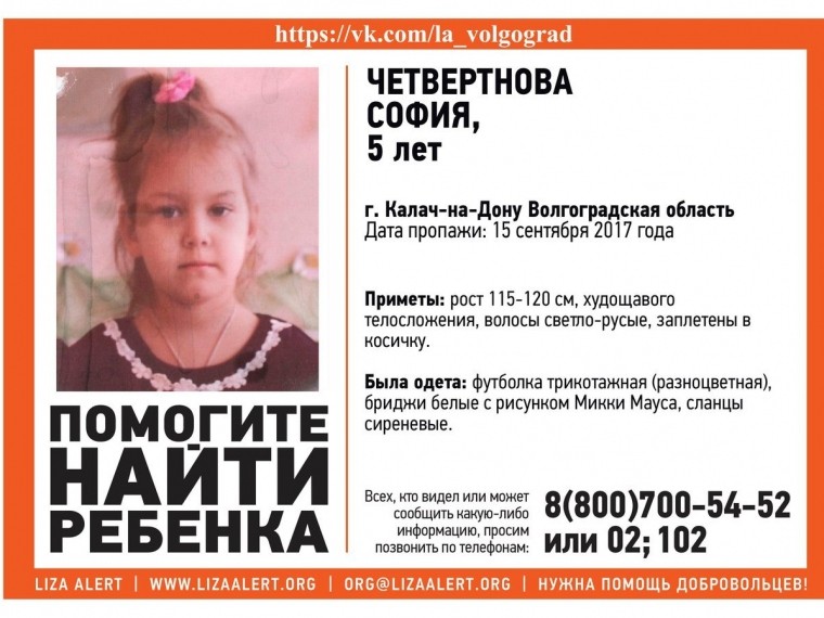 Волонтеры напали на возможный след пропавшей под Волгоградом 5-летней Софии